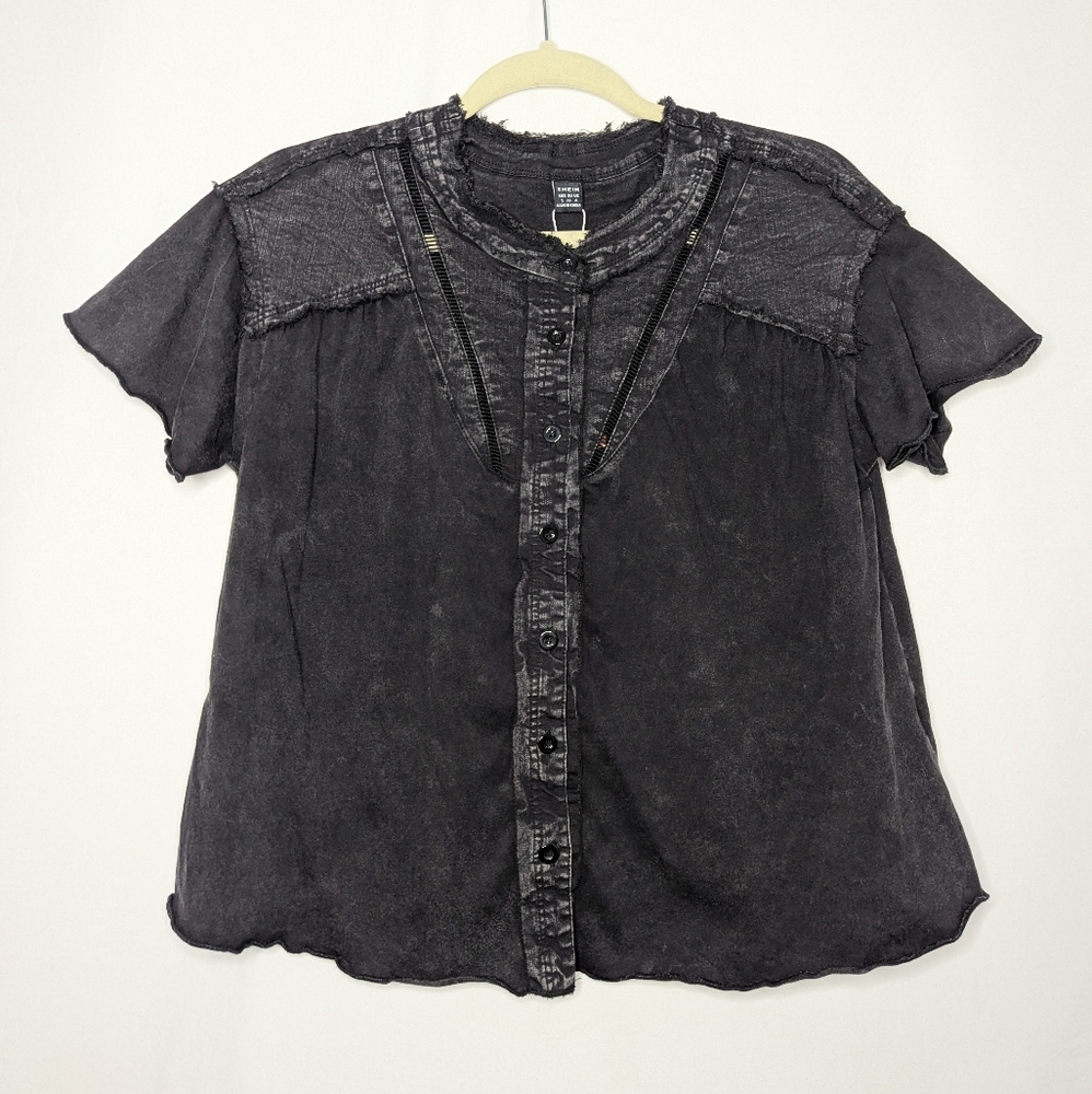 New Shein Women's Black Boho Goth Witchy Button-Up Top Size S NWT